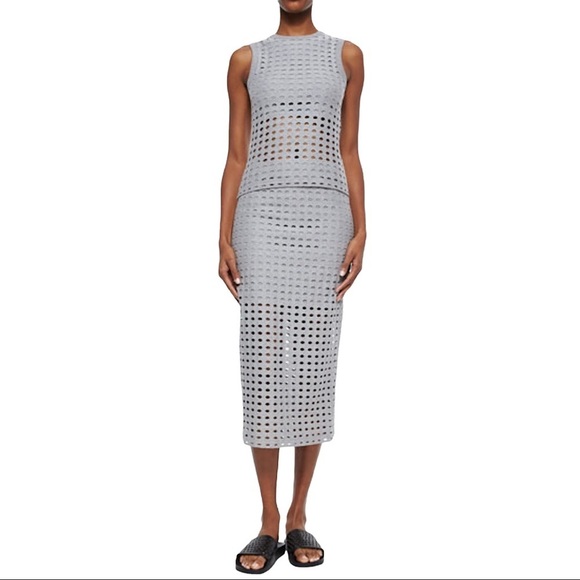 T by ALEXANDER WANG Netted Eyelet Jersey Skirt + Tank Matching Set - Picture 1 of 13